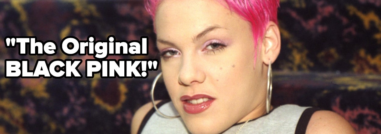 Person with short, spiky hair and hoop earrings lies back confidently, wearing a sleeveless top. Text reads: "The Original BLACK PINK!"